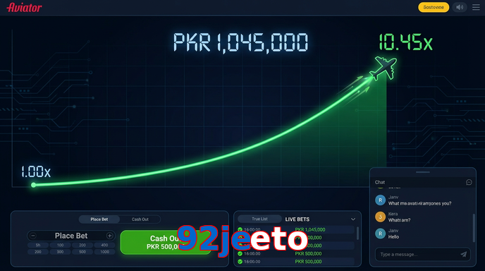 Main screen of 92Jeeto aviator page for PK players